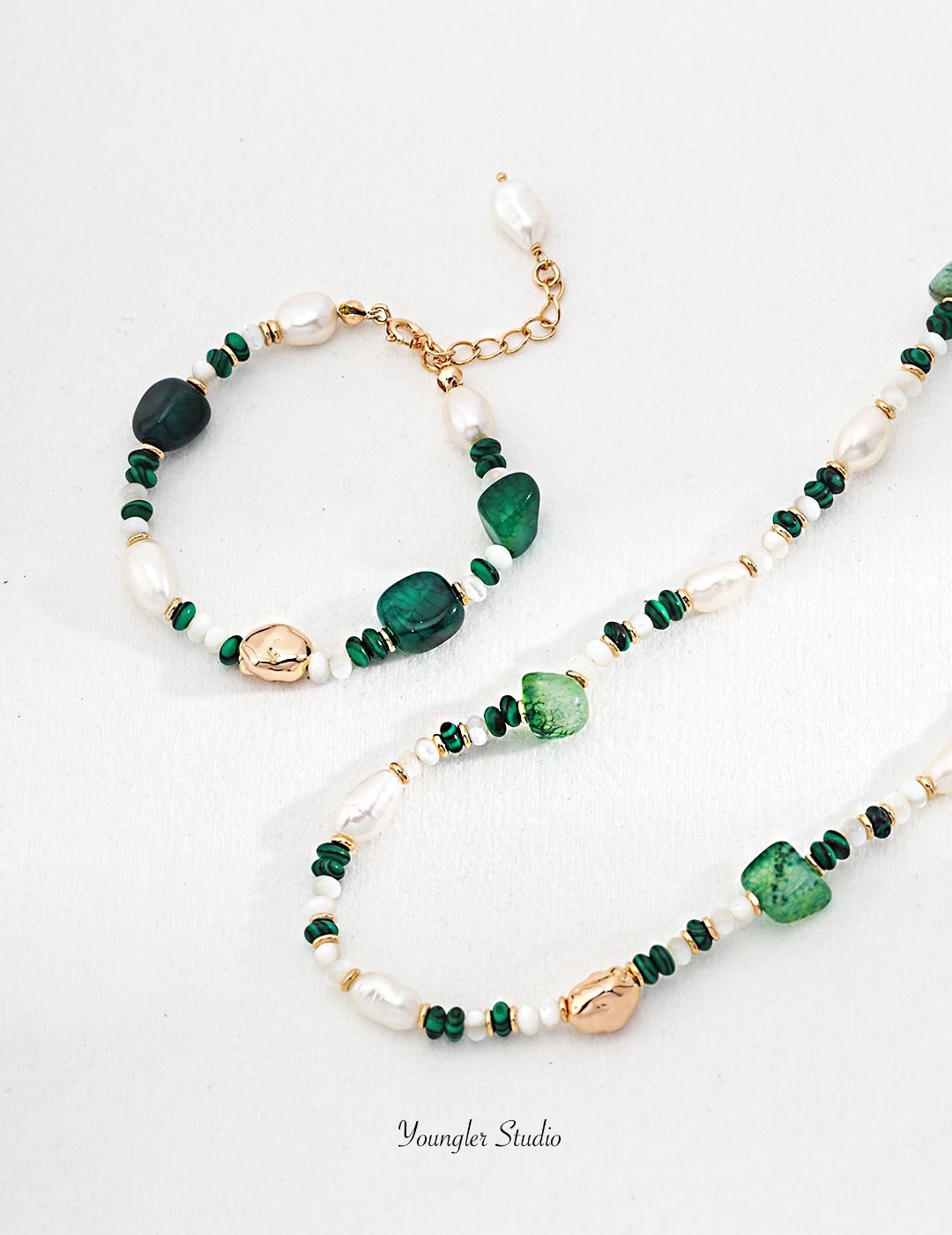 Green Bead Pearl Fusion Necklace