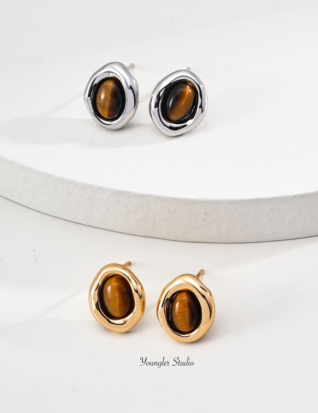 Tiger Eye Plated Chunky Stud
