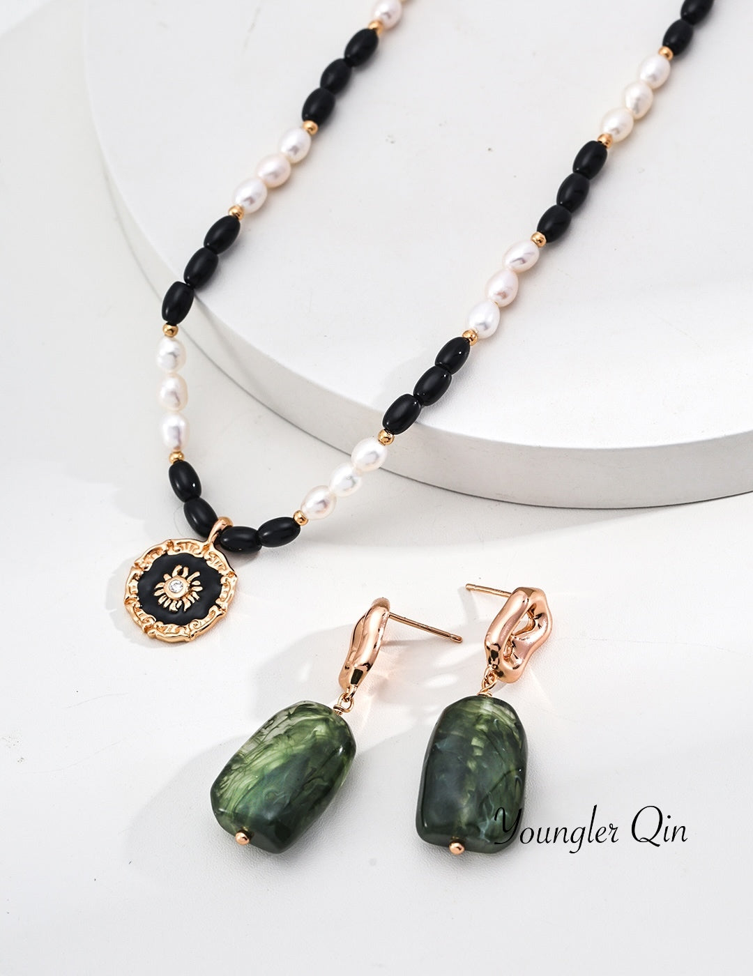 Abstract Green Stone Earrings