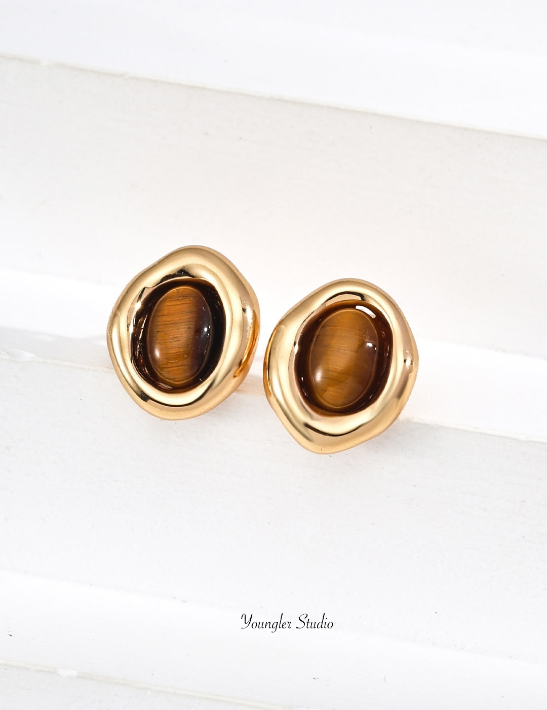 Tiger Eye Plated Chunky Stud