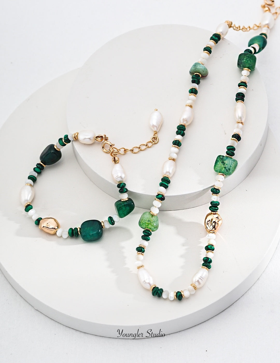 Green Bead Pearl Fusion Necklace