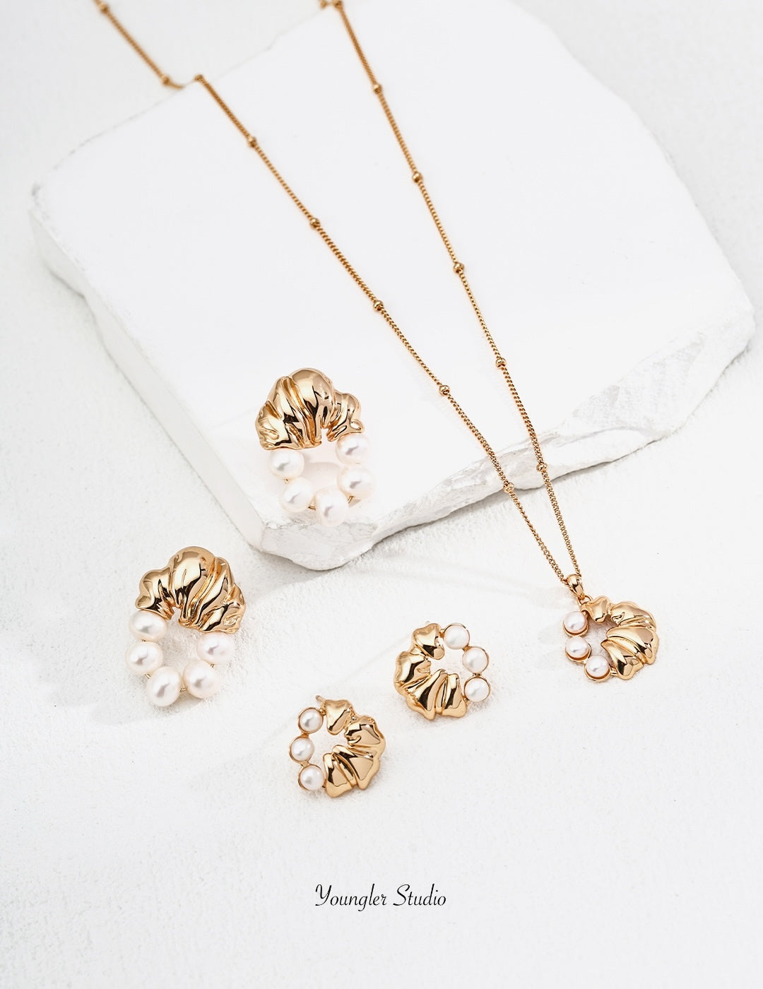 Sculptural Pearl Hoop Earrings