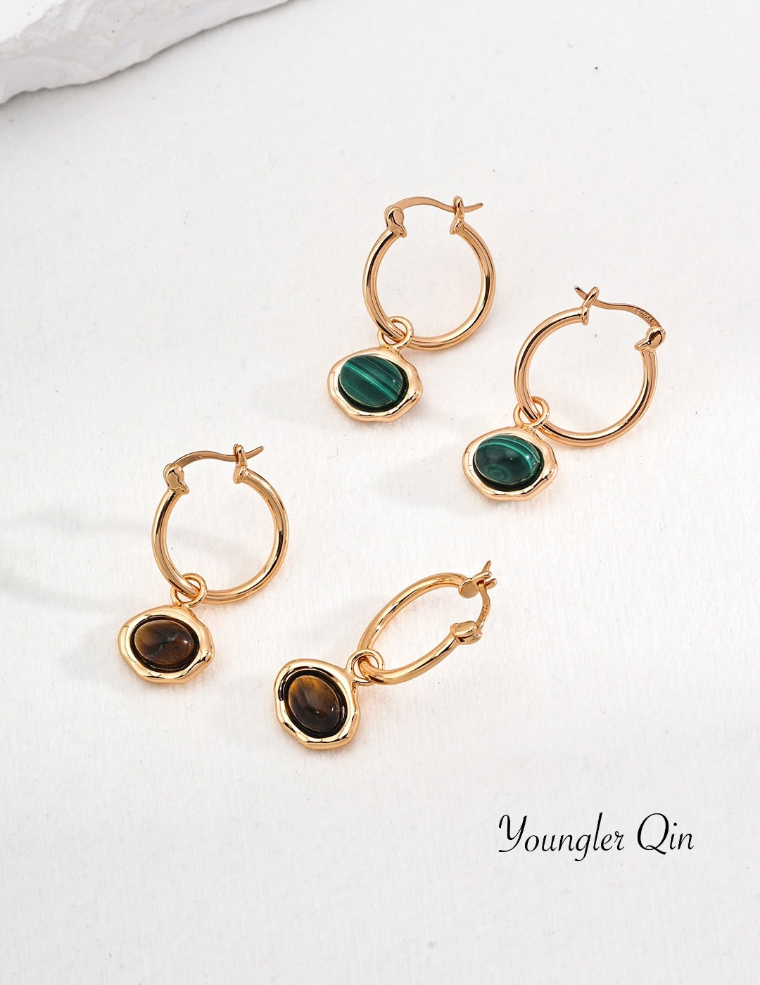 Tiger Eye Malachite Hoops