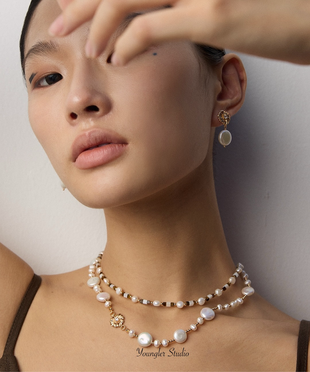 Engraved Floral Pearl Strand