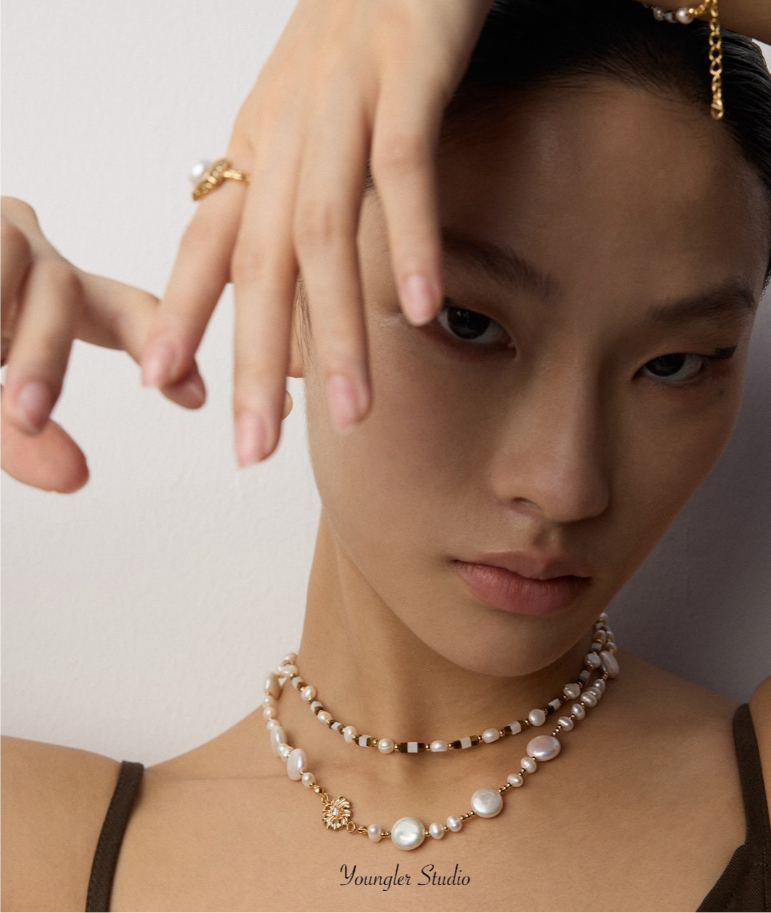 Engraved Floral Pearl Strand