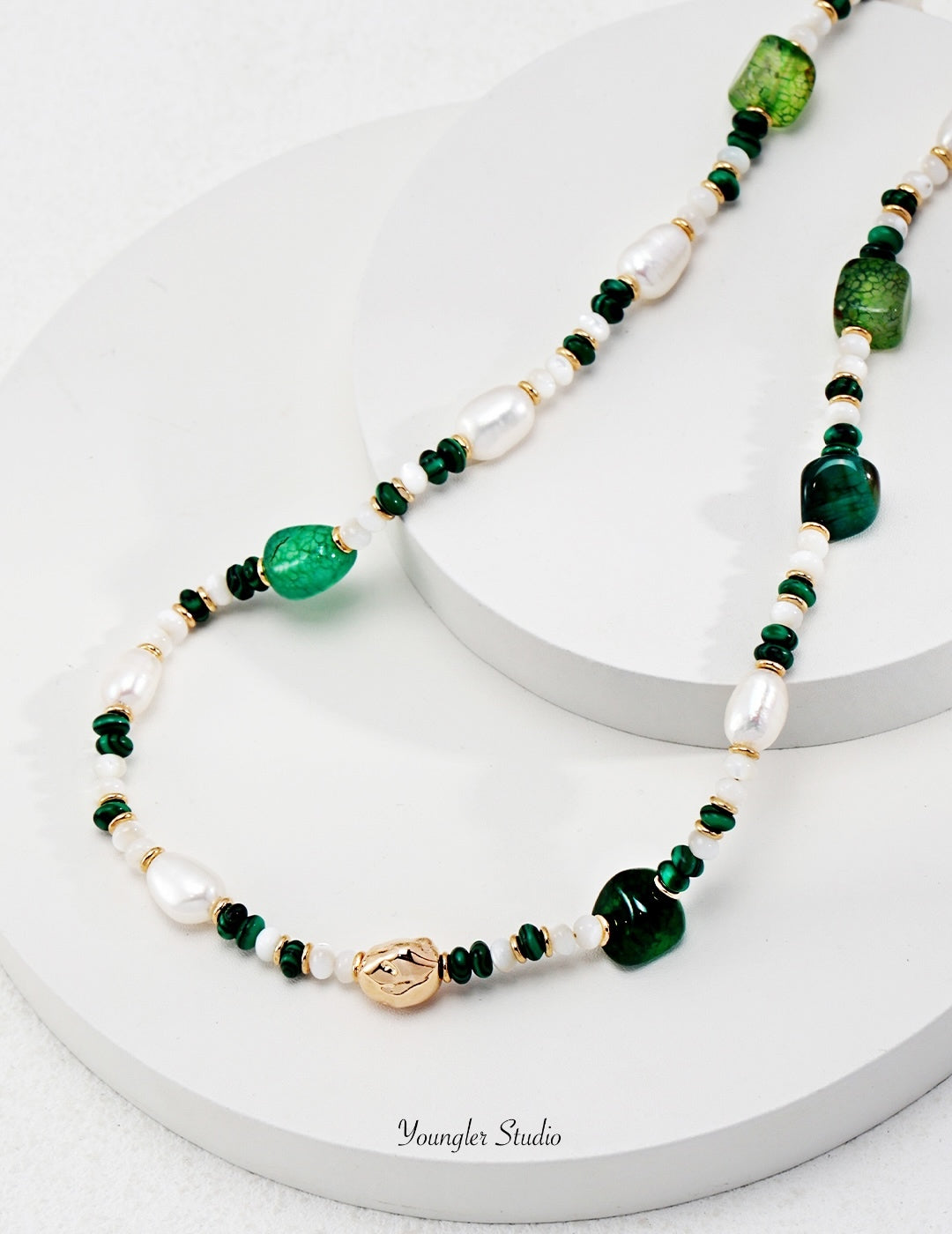 Green Bead Pearl Fusion Necklace