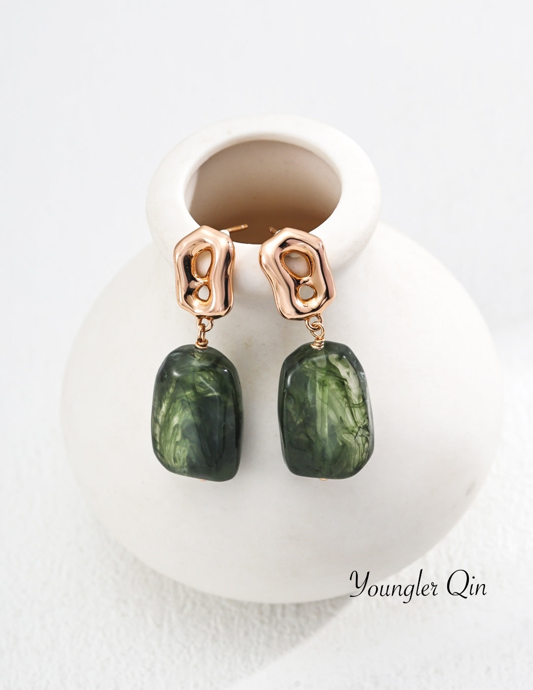 Abstract Green Stone Earrings