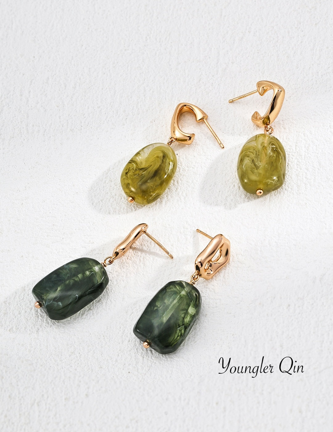 Abstract Green Stone Earrings