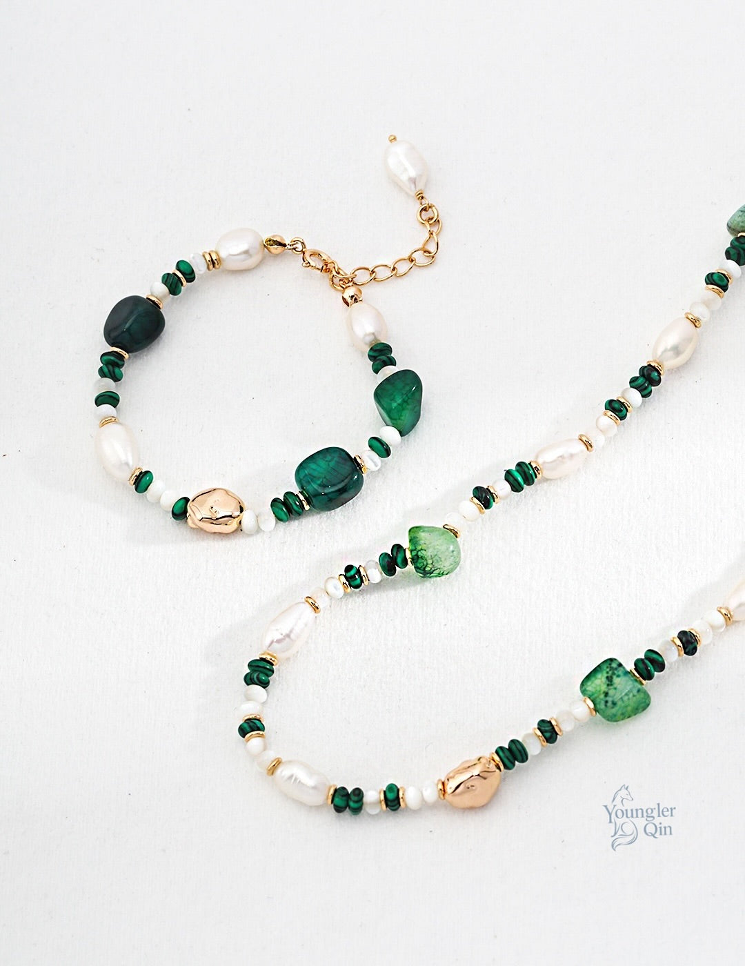 Green Agate Pearl Bracelet