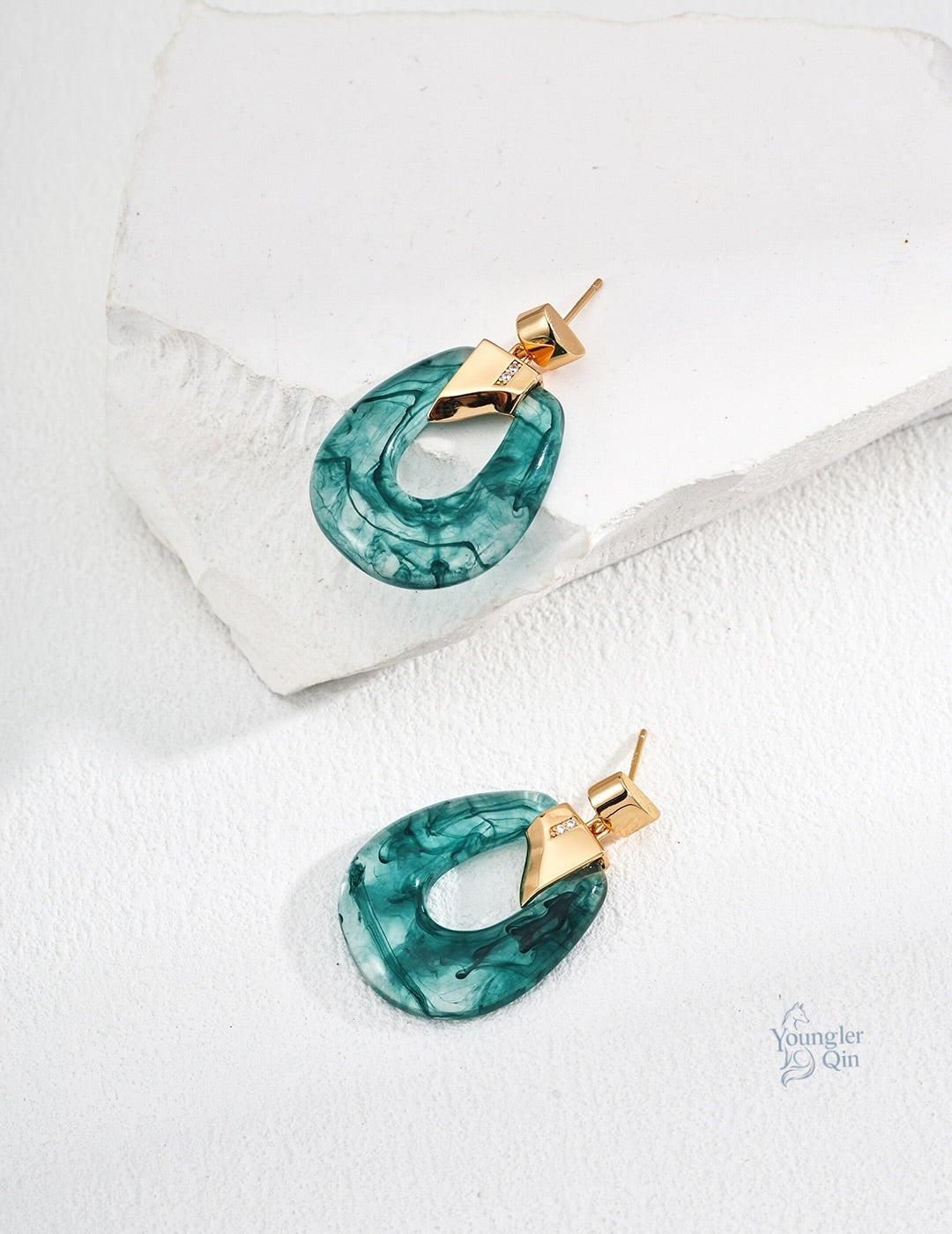 Resin Drop Green Agate Earrings