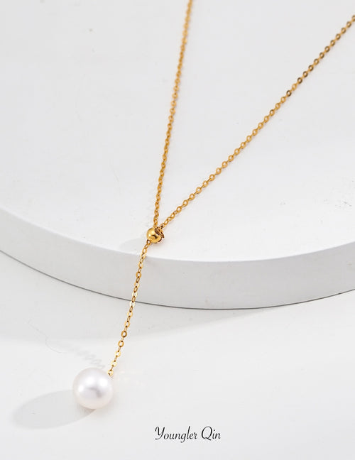 18K Gold Drop Pearl Necklace