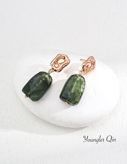 Abstract Green Stone Earrings
