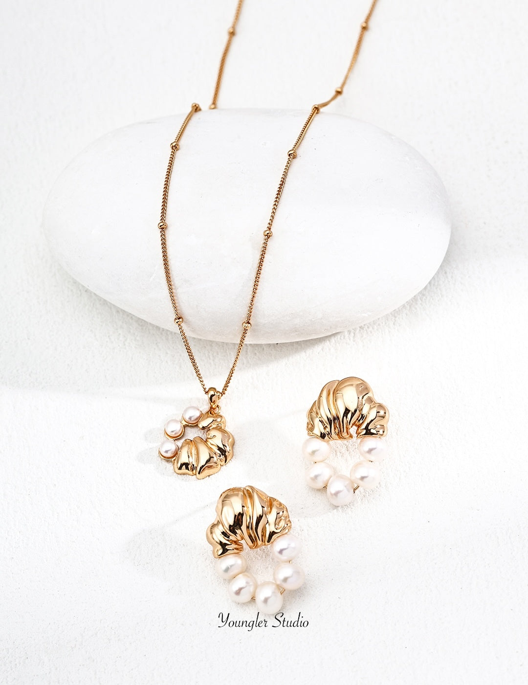 Sculptural Pearl Hoop Earrings