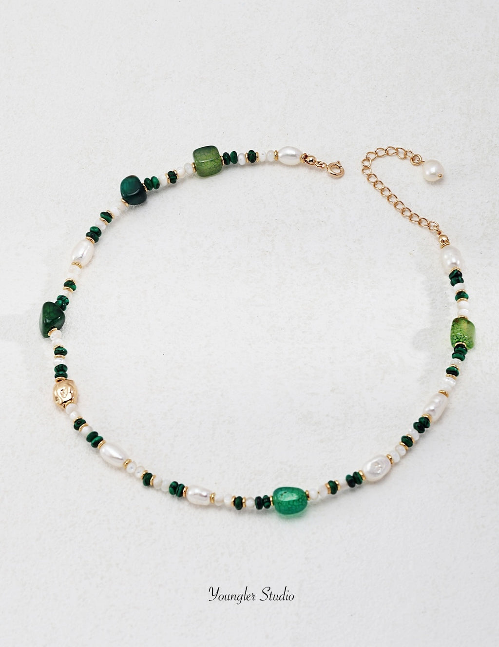 Green Bead Pearl Fusion Necklace