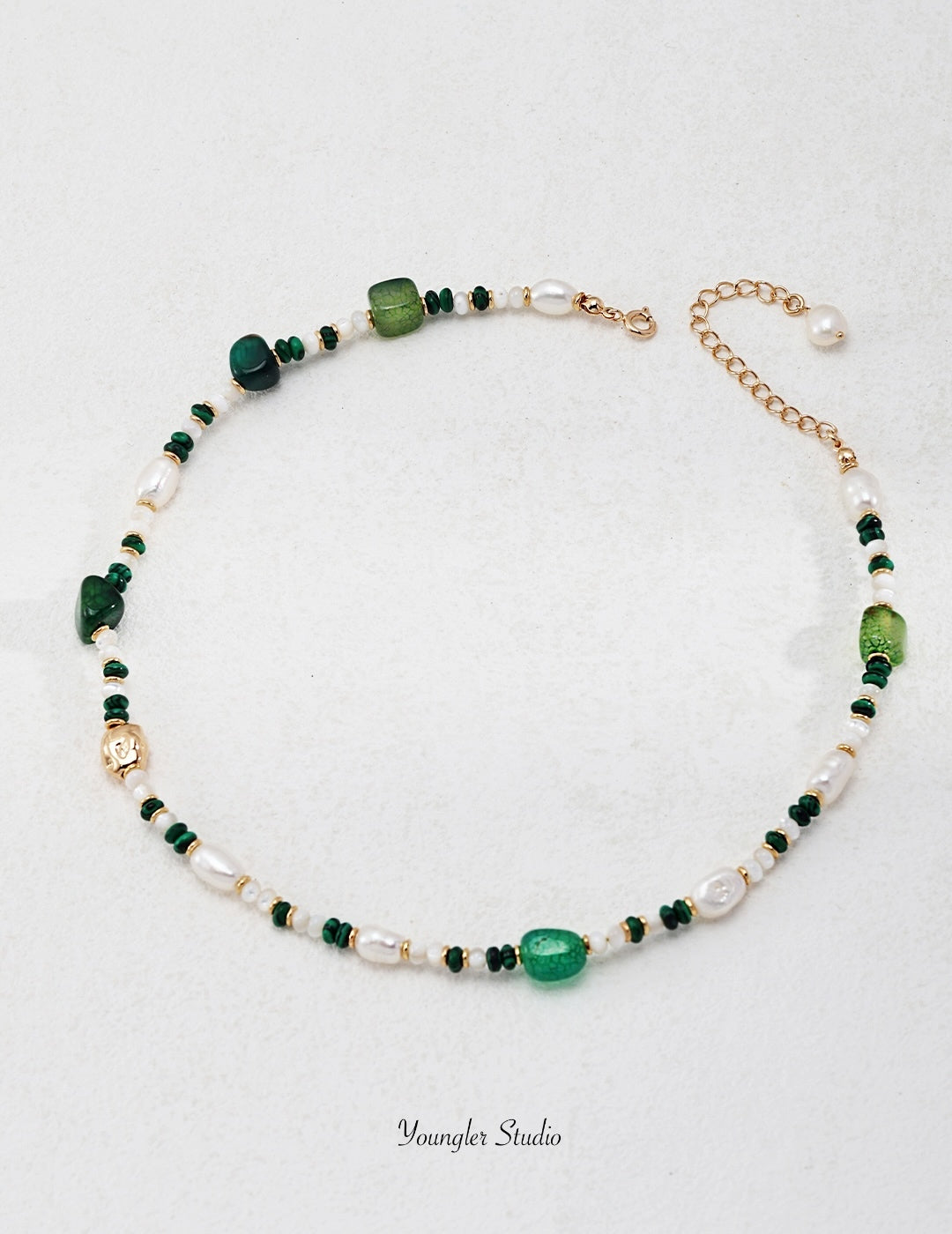 Green Bead Pearl Fusion Necklace