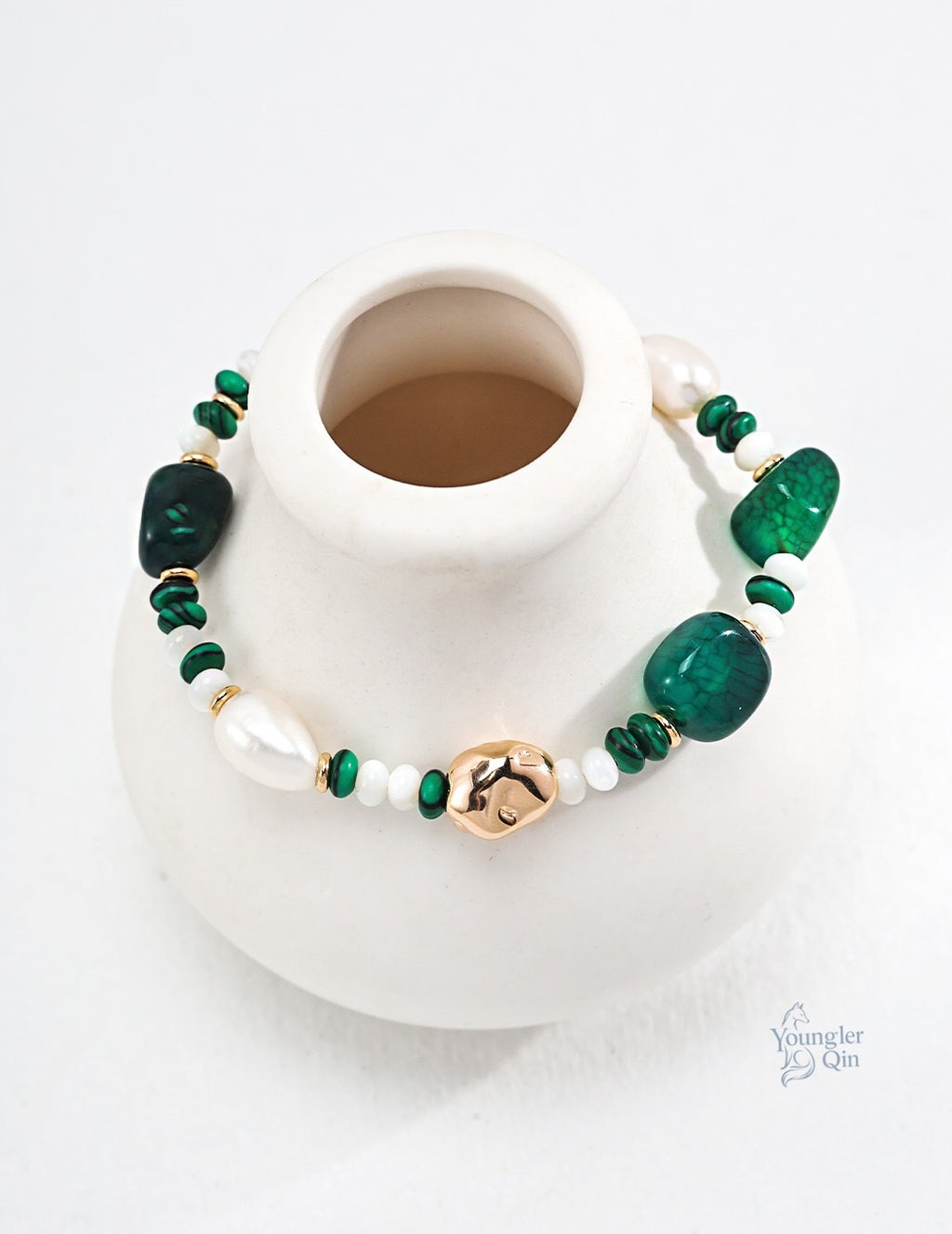Green Agate Pearl Bracelet
