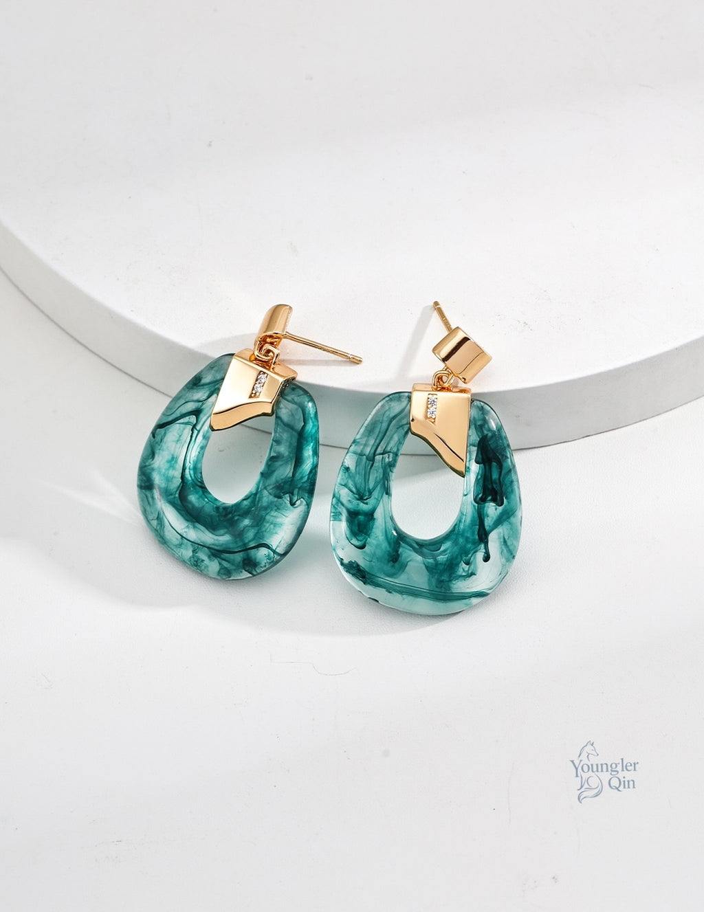 Resin Drop Green Agate Earrings