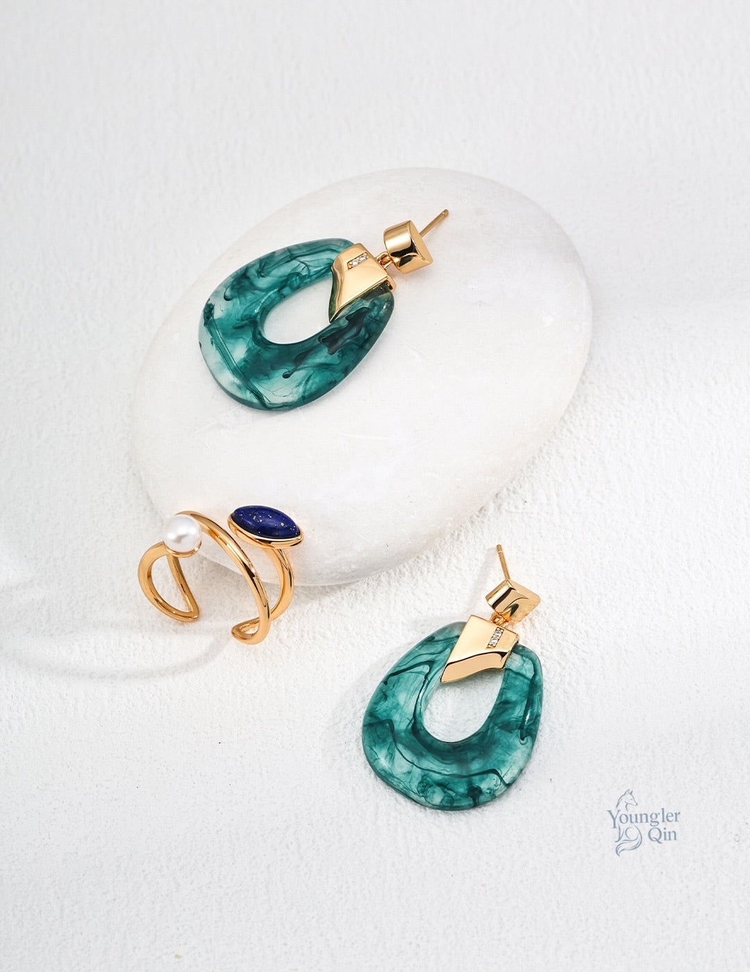 Resin Drop Green Agate Earrings