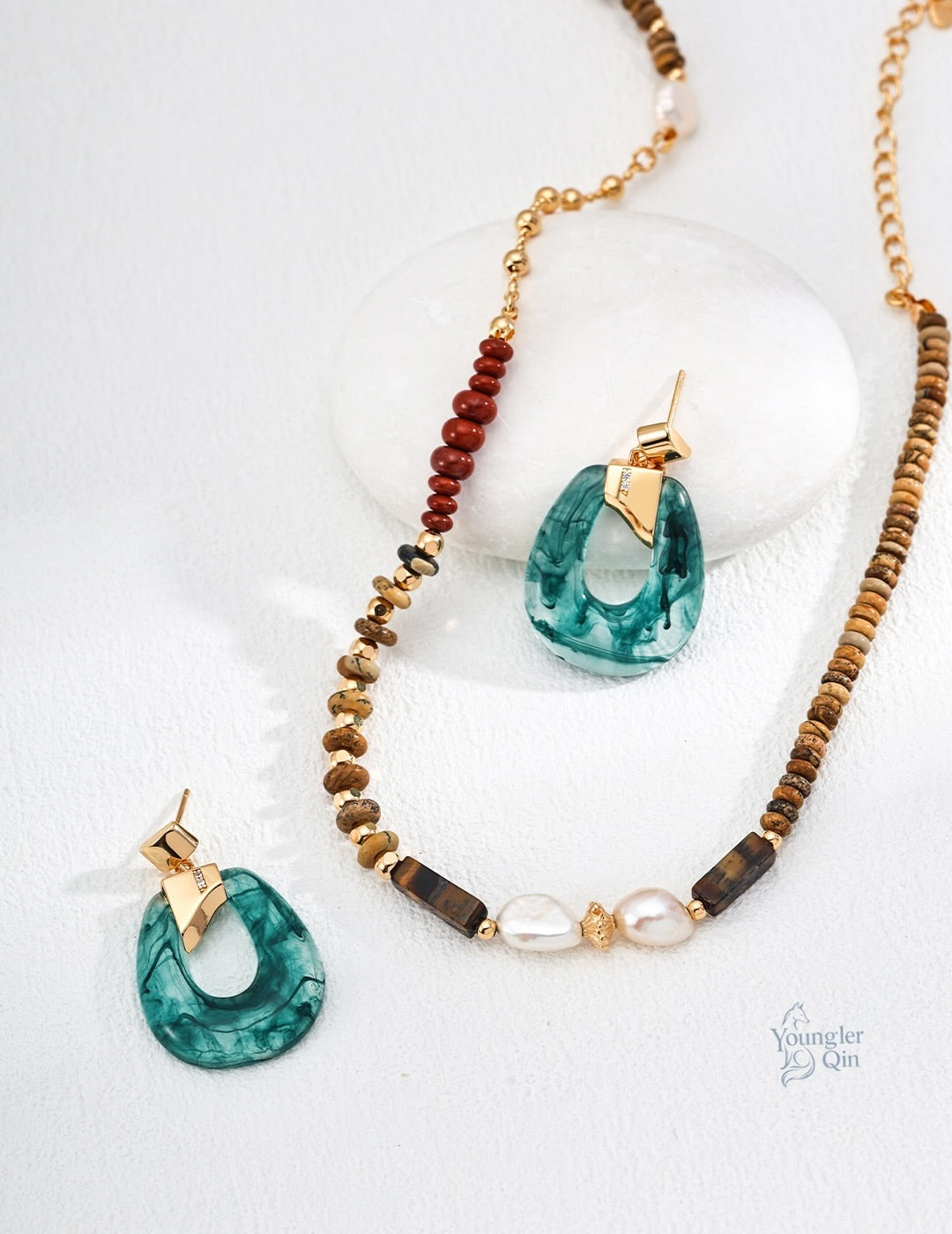 Resin Drop Green Agate Earrings