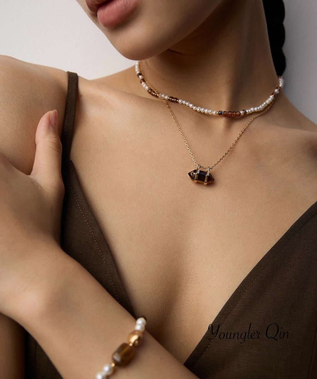 Double-Layer Amber Glass Necklace