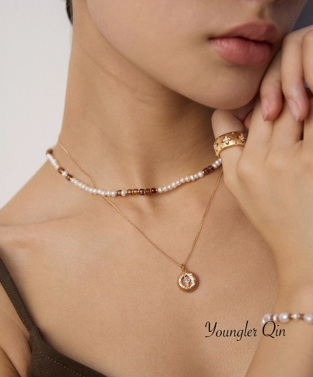 Double-Layer Amber Glass Necklace