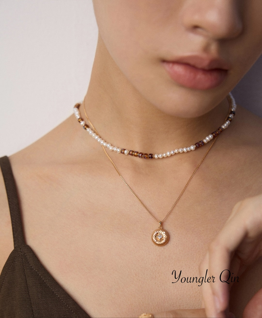 Double-Layer Amber Glass Necklace